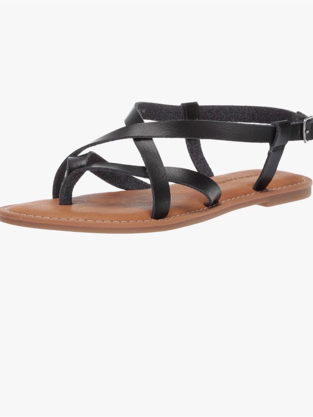 Amazon Black Cross-Strap Flat Sandals with Tan Footbed